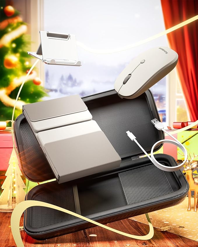 Foldable Keyboard and Mouse, Samsers Folding Bluetooth Keyboard Combo, 2.4G + BT5.0 x 2, Full-Size Portable Travel Keyboard & Rechargeable Wireless Mouse for Windows Android iOS Mac OS, Starlight