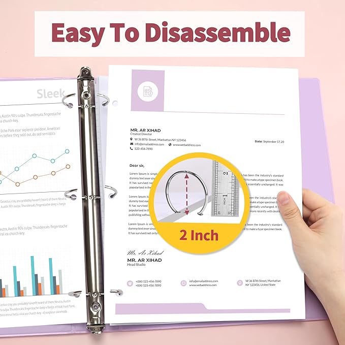 SUNEE 3 Ring Binders 2 Inch 4 Pack, Clear View Binder Three Ring PVC-Free (Fit 8.5x11 Inches) for School or Office Supplies, Assorted Pastel