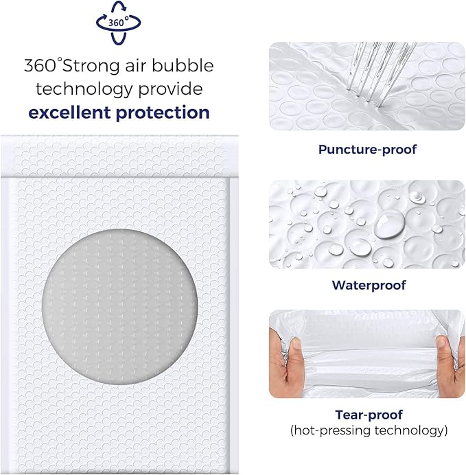 Fuxury Bubble Mailers 10.5x16" White Padded Envelopes 3750Pack Bulk Strong Adhesion Full Pallet of Padded Mailers Thick Bubble Envelopes for Small Business Mailing Books Clothes Makeup Supplies