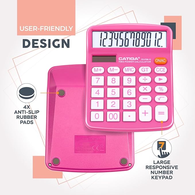 12 Digit Desktop Calculator with Large LCD Display and Sensitive Button, Dual Solar Power and Battery, Standard Function for Office, Home, School, CD-2786