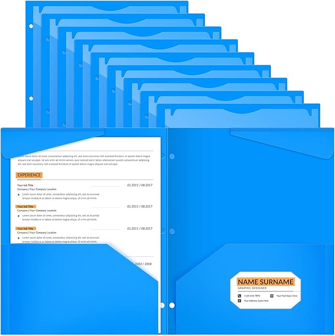 Henoyso 36 Pcs 2 Pocket Plastic Folders with Clear Front Pocket 3 Hole Punched File Folder Letter Size Take Home Documents Holder for Paper Holder Office Business Back to School Supply (Blue)