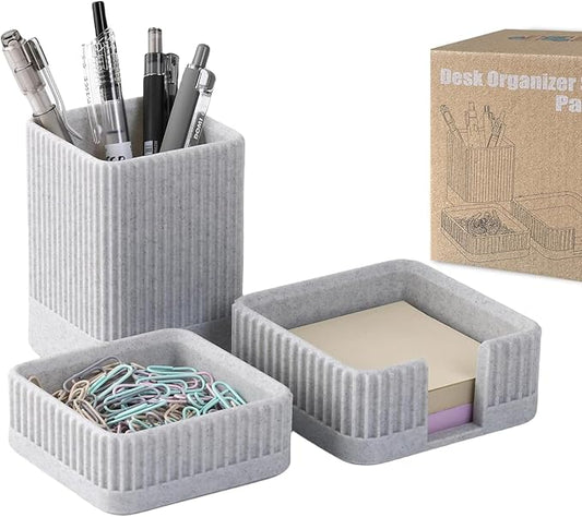 Aesthetic Desk Organizers and Accessories Set of 3 with Pen Holder,Paperclip Holder,Sticky Note Holder - Durable Plastic Pencil Holder for Office Women Men-Teacher Appreciation/Back-to-school Gift