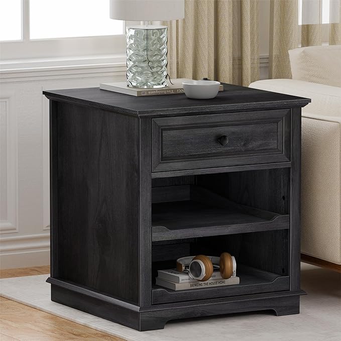 Lateral File Cabinet 3 Drawer File Cabinet with Charging Station, Printer Stand with Open Adjustable Storage Shelves, Lateral Filing Cabinet for Home Office, Black