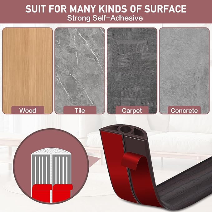 Floor Cord Cover Self Adhesive Cord Hider Floor Extension Cord Covers for Floor Power Cord Protector Cable Management Prevent Cable Trips Cable Cavity 0.32" W x 0.32" H (Dark Walnut, 3.3Ft)