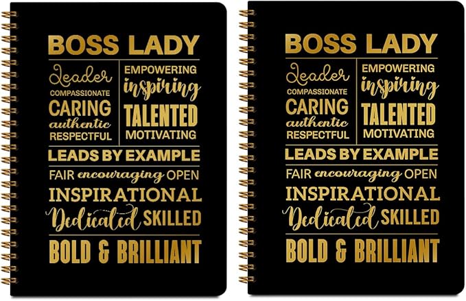 CFGBFDGH 2Pcs Boss Lady Spiral Notebooks for Work, A5 Hardcover Notebook Journal for Women, 8.3x5.8inch 160 Pages Business Notebook Travel Journal for Writing, Boss Lady Gifts for Women Entrepreneurs