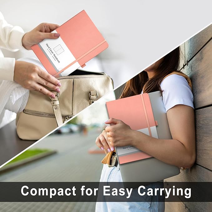 AHGXG Bullet Dotted Journal - 320 Numbered Pages Dot Grid Notebook A5 Thick Journal, 100gsm Thick Dotted Paper, Leather Hardcover,Inner Pocket, 5.75'' × 8.38'' - Pink