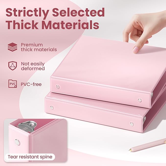 SUNEE 3 Ring Binder 1 Inch 4 Pack, Clear View 1" Binders Three Ring PVC-Free (Fit 8.5x11 Inches) for School or Office Supplies, Assorted Pastel