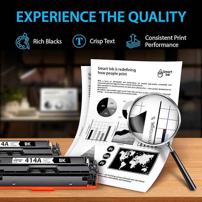 Smart Ink Compatible 414A Toner Cartridge Replacement for HP 414 A with Built-in Chip (2 Black Pack) to use with Color Laserjet Pro MFP M479fdw M479fdn M479fdw M454dw M454dn