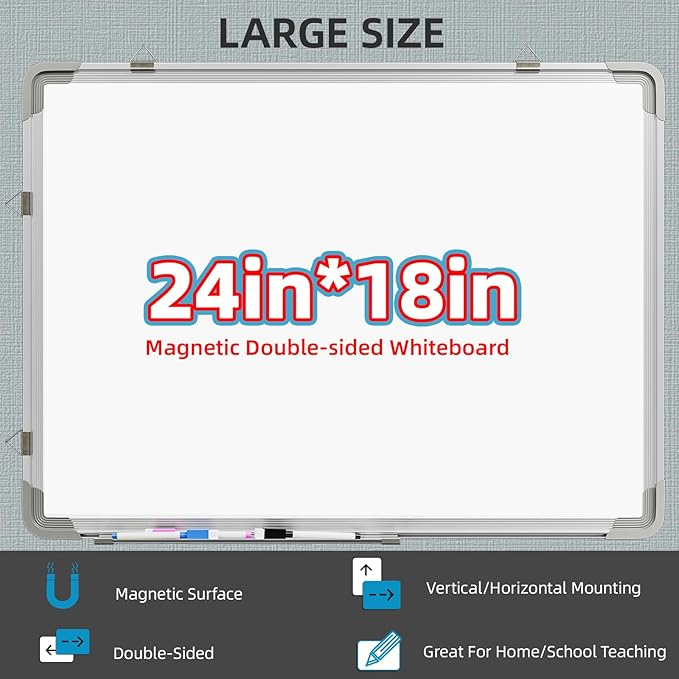 Large Dry Erase Calendar Whiteboard for Wall, Polegas 24" X 18" Magnetic White Board Calendar, Double Sided Whiteboard Calendars Dry Erase, Wall Hanging Monthly Board for Home School Office