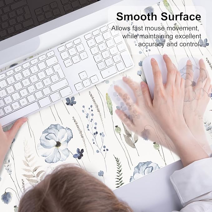 QIYI Large Mouse Pad for Desk, Floral Desk Mat for Desktop, Women Girls Office Décor Desk Accessories, PU Leather Waterproof Gaming Mousepad, Watercolor Flowers Desk Pad Computer Mat, 31.5" x 15.7"