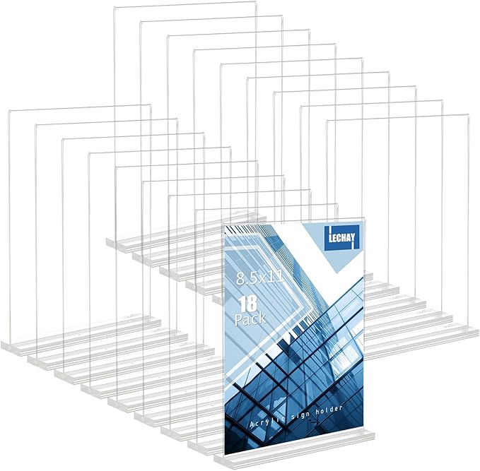 Acrylic Sign Holder, 8.5 x 11 inches Clear Table Menu Display Stand Desktop Display Stand Paper Holder Table Top Sign Holder Suitable for Restaurants, Office, Home, Store (18 pcs)