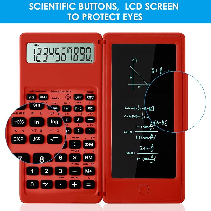 Scientific Calculators for Students, Red Math Calculator with Notepad,10-Digit Large Screen, Classroom Must Haves for Middle High School Supplies & College (Red)