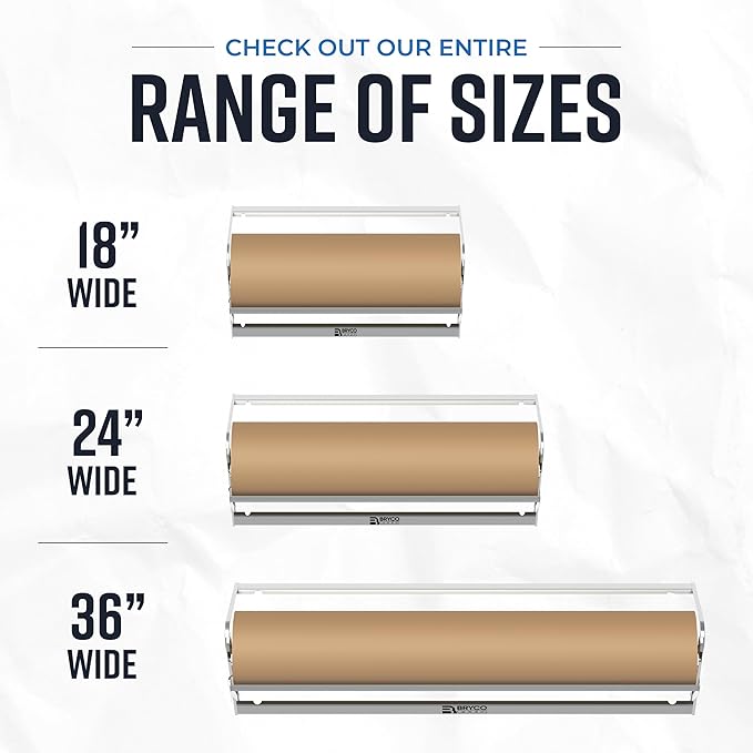 Bryco Goods 24 Inch Paper Roll Dispenser and Cutter, Wall Mountable & Non-Slip Tabletop, Heavy-Duty Steel Frame – Kraft, Butcher, Freezer, Wrapping Paper Holder – for Home, Office, Craft Projects