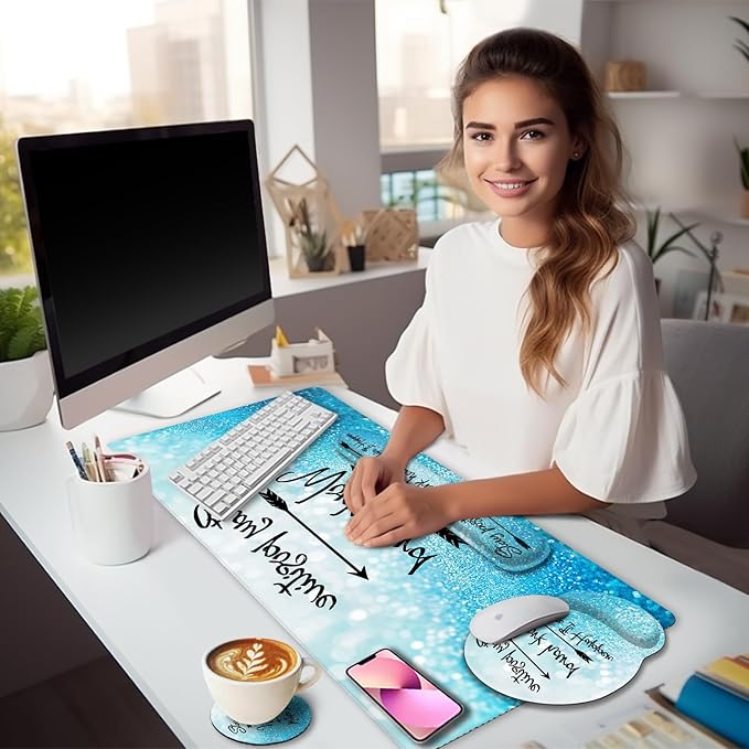 Desk Mat Pad, XXL Large Gaming Mouse Pad with Wrist Rest Wrist Support, Ergonomic Mouse Pad, Keyboard Wrist Rest, Coaster, Home Office Desk Accessories Decor Supplies, Stay Positive
