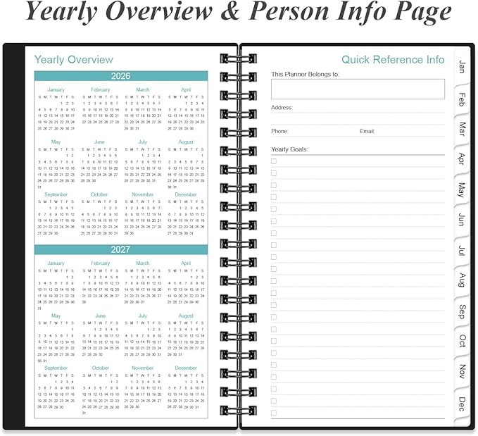2026 Pocket Planner/Calendar - 2026 Planner from January 2026 - December 2026, Planner 2025 with 12 Tabs, Twin-Wire Binding, Inner Pocket, 3.75" x 6.75, Black