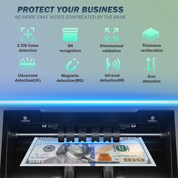 N70A Business Grade Money Counter Machine with 2CIS/UV/MG/IR Counterfeit Detection, Serial Number Reading,Mixed Denomination,Bill Counter High Speed for Store, Small Business, Office