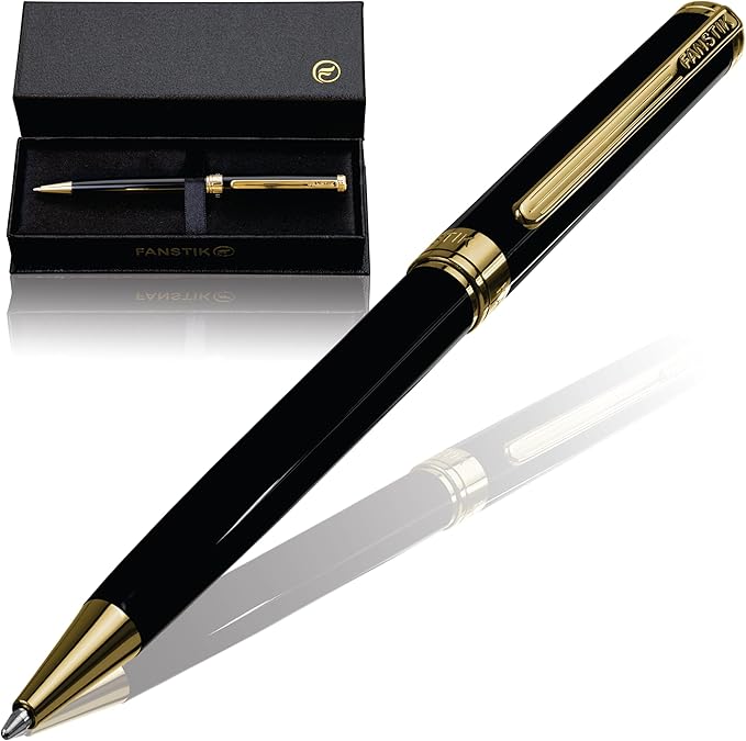 Customized Black & Gold Luxury ballpoint pen (Made In USA) fancy gift set for women, Real 24K Gold Plating, Professional executive pen gift set for men (Lux Custom-BallPoint Black-Gold)