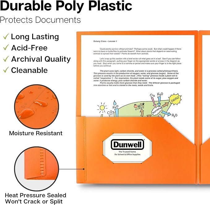 Dunwell Plastic 2-Pocket Folders, (6 Pack) Pastel Colors, 8.5x11 Folders with Pockets, Tear-Resistant Long Lasting Acid-Free Poly, Cleanable, Includes Labels