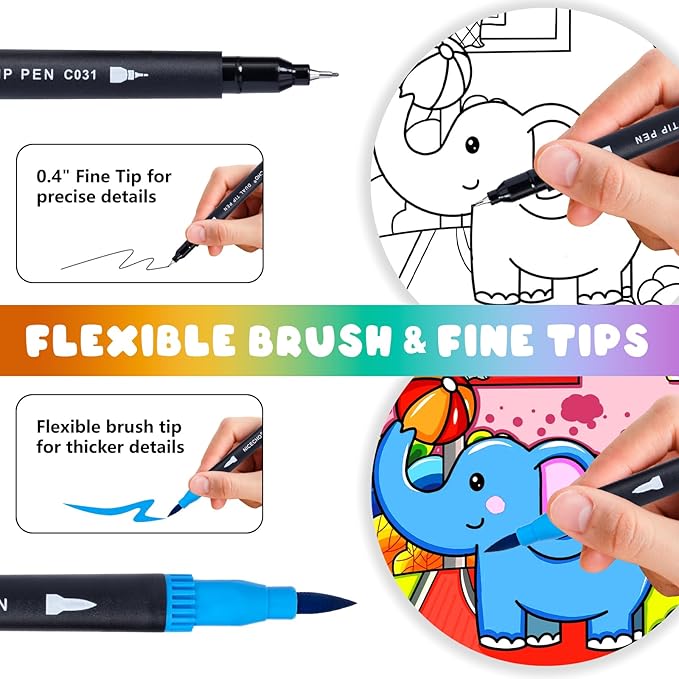 Nicecho 72 Colors Dual Tip Art Markers Pens for Adult Coloring Books, Brush and Fine Tip Coloring Marker for Drawing Journaling Note Taking Lettering