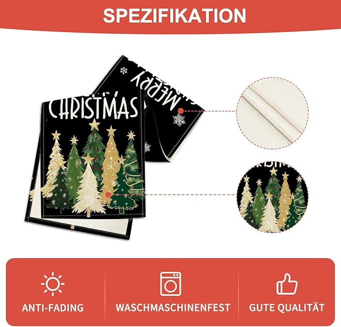 Artoid Mode Xmas Trees Snowflakes Black Merry Christmas Table Runner, Winter Seasonal Kitchen Dining Table Decoration for Home Party Decor 13x72 Inch