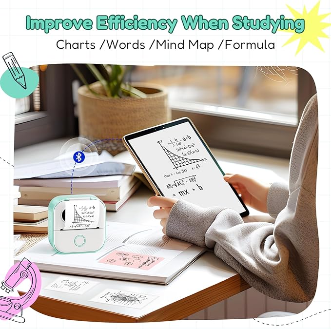 Sticker Printer Y02C, Portable Mini Sticker Maker Y02C, Mini Printer Sticker Machine with 1 Roll Paper, Bluetooth Thermal Portable Inkless Receipt Machine for Learning, Note, Photos, Journal