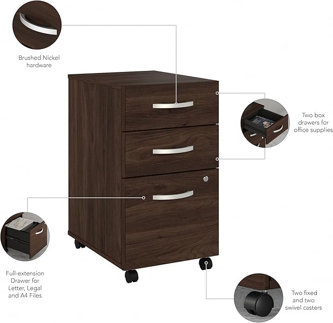 Bush Business Furniture Studio C 3 Drawer Mobile File Cabinet in Black Walnut