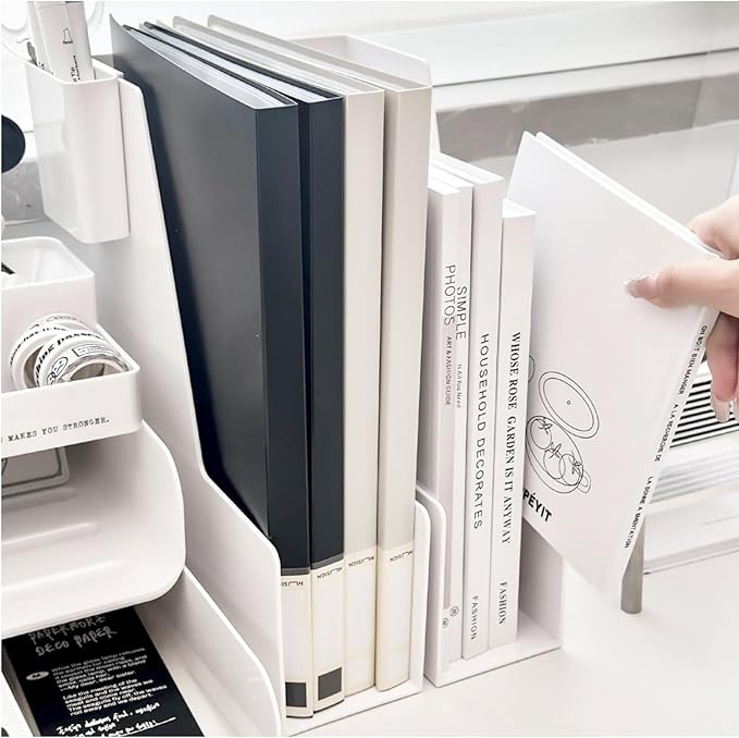 Vertical File Holder, 2 pack Plastic Document Organizer and Magazine Organizer, Multi-purpose Document Organizer for Home Office (White)
