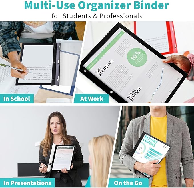 Binditek 30 Pack Clear Front Report Covers with 3 Prongs, 100-Sheet Capacity, Heavy-Duty Plastic Report Folder with Color Back Covers, 3 Metal Prongs Fasteners, for Letter Size, 5 Assorted Color