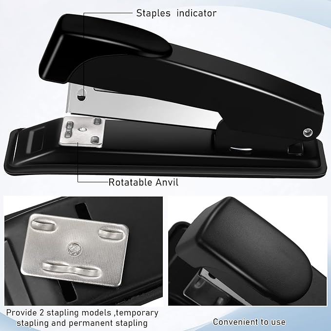 Yahenda 10 Pieces Staplers Bulk with Staples 20 Sheet Capacity Black Compact Desktop Heavy Duty Stapler for Desk Office School