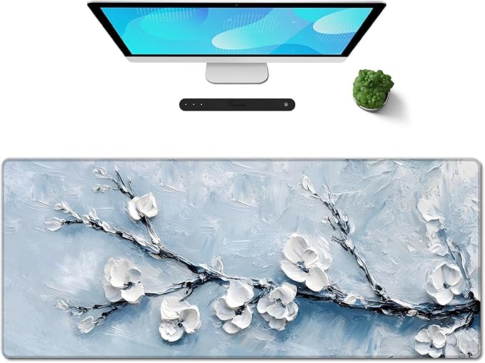 Galdas Gaming Mouse Pad XXL XL Large Long Extended Big Mousepad Non-Slip Rubber Keyboard Mouse Pad with Stitched Edges for Laptop Home Office (31.5x11.8x0.08 Inch) -Snow Floral