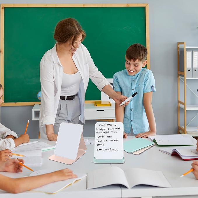 2 Pcs Small Glass Desktop Whiteboard with Reversable Stand 8 x 6 Inch Mini Dry Erase White Board Easel with 2 Markers Reusable Desk Notepad for Home Office School Supplies(Pink, Green)