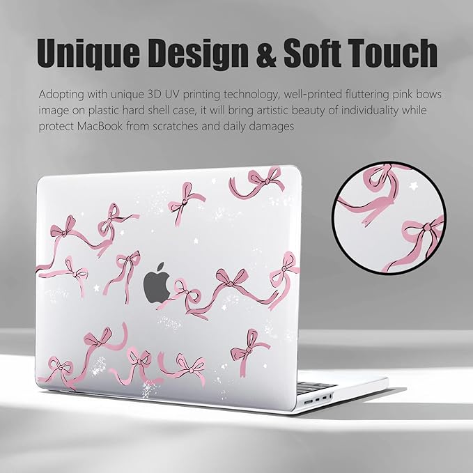 DTangLsm Compatible for 2025 MacBook Air 13 inch Case 2024 2023 2022 M4 M3 M2 A3240 A3113 A2681 with Touch ID, Clear Slim Plastic Hard Shell Case&Keyboard Skin for MacBook Air 13.6 M2 Cover,Pink Bows