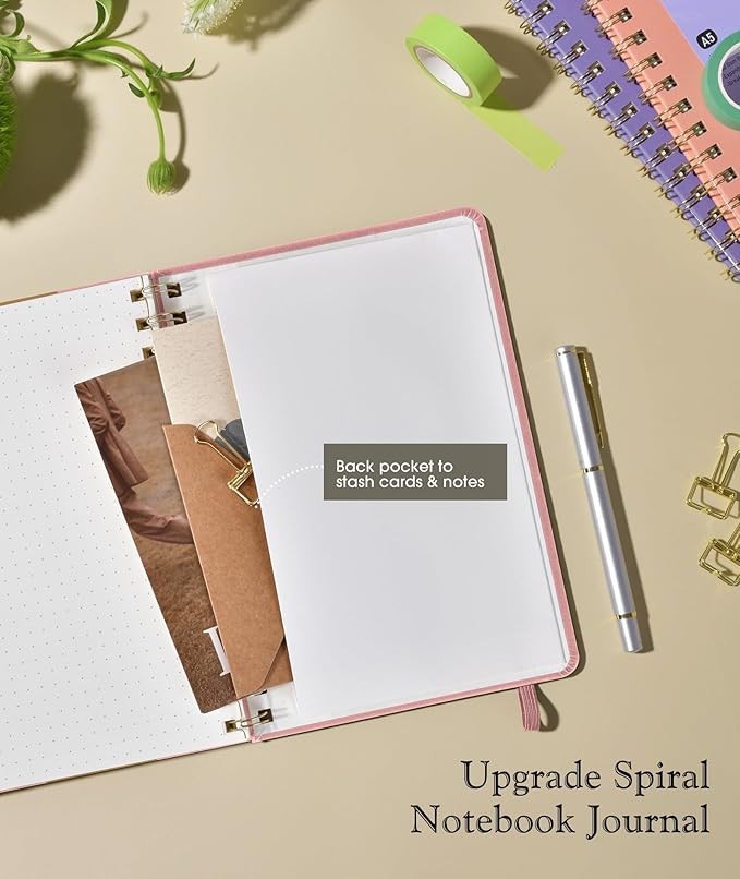 Dotted Spiral Journal Notebook, A5 Hardcover Spiral Journals for Women Men, 100 GSM Dot Grid Paper Notebooks, 150 Pages Spiral Bullet Dotted Notebook for Writing Note Taking 5.75" x 8.38", Blush Pink