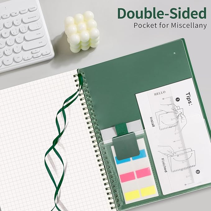 AHGXG Graph Paper Notebook - Spiral Notebook Journal 7.6" x 10", B5 Large Graph Notebook, 140 Pages, 100 gsm Thick Grid Paper, Waterproof Plastic Cover, for School Writing Engineering, Green