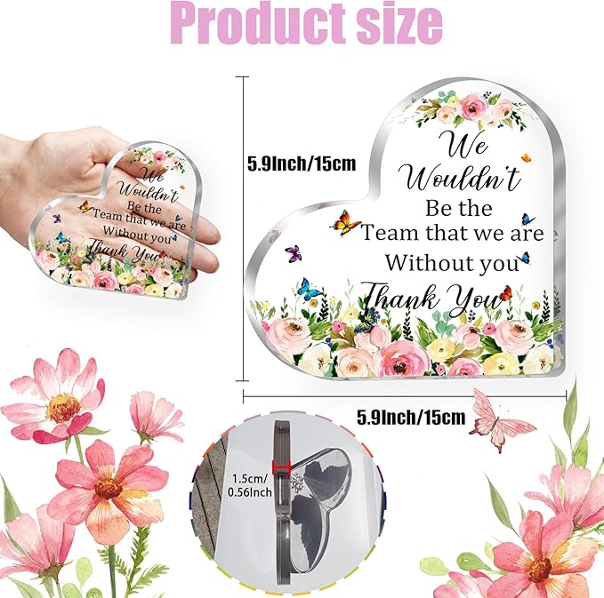 Thank You Gift for Women, Teacher Coworker Appreciation Gifts, Office Leaving Job Farewell Gift for Employees Coworker Leader, Boss Day Desk Accessories Thank You Boss Lady Acrylic Heart Plaque (6X6 Inch)