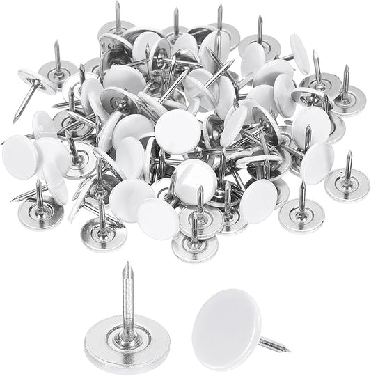 uxcell 120Pcs Push Pins, 11mmx13mm Round Flat Head Decorative Thumb Tacks Upholstery Tacks for Cork Board Office Wall Hangings, White