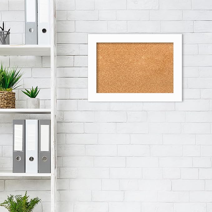 Amanti Art Natural Cork Board for Wall, 15x21 Vision Board with White Frame, Small Corkboard Office Decor for Home Organization, Casual Corkboard Pinboard to Display Items for Home Organization in