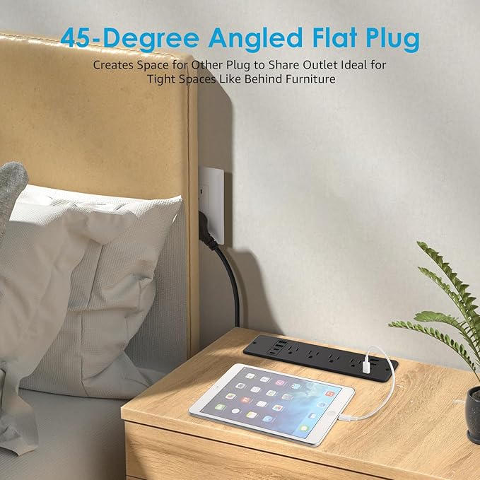 HHSOET 16 in 1 Recessed Power Strip Flat Plug, 45W Fast Charging Furniture Outlet with USB, Conference Recessed Surge Protection with 8 AC Plugs, 4 USB Ports 4 USB-C, 10ft Power Cord.(Black)