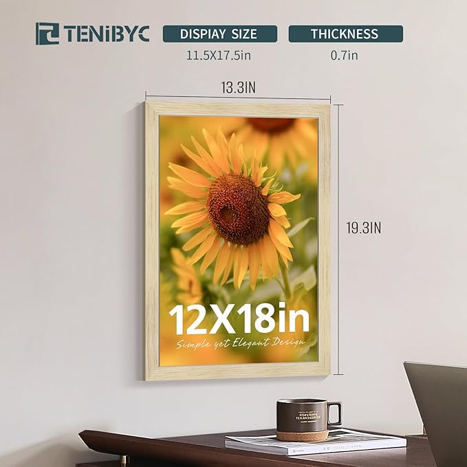 12x18 Poster Frames Set - 3 Pack - Natural Oak Wood - Tempered Glass - for Wall Photos, Family Memories, Posters & Puzzles, Home Decor