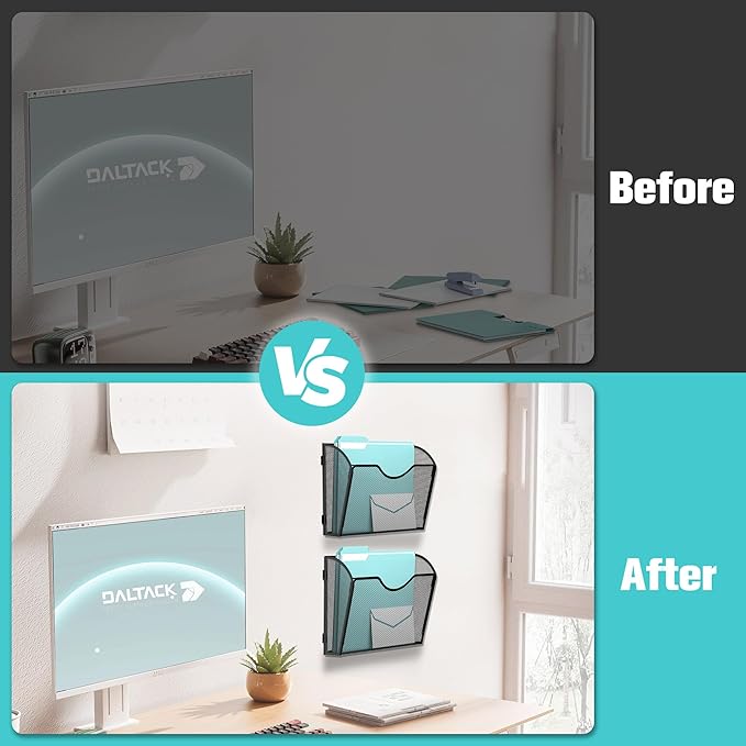 DALTACK 8 Pockets Mesh Wall File Organizer, Hanging File Organizer Vertical Wall Mount File Holder, Metal Wall File Pocket Document Magazine Rack for Office Home, Black