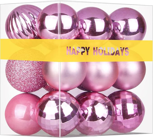 Bubblegun Pink 2.5" Christmas Balls Christmas Tree Decoration Ornaments Shatterproof Hanging Balls for Birthday Halloween Holiday Wedding Decorations Set of 18pcs