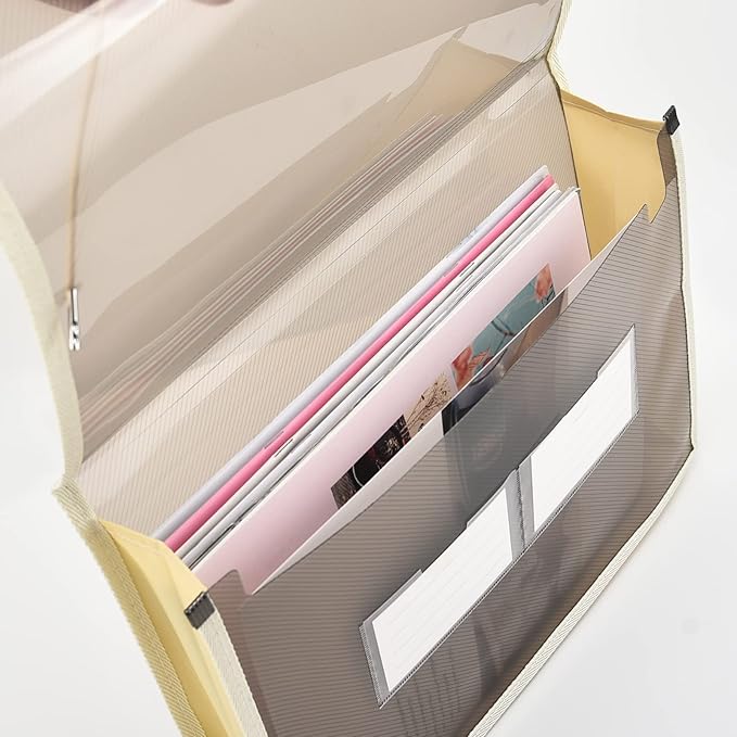 Expanding File Folder Document Organizer r with Flap and Cord Closure, Waterproof Transparent Document Bag, 2.8" Expansion, Letter A4 Expandable File Folder for Home School Office Organization，5 Pack