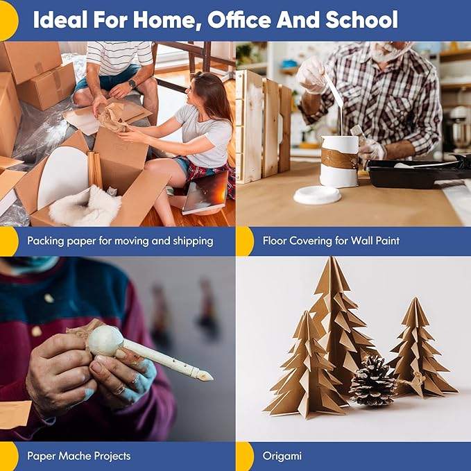 Vanhench Brown Wrapping Paper, Craft Kraft Paper 17.5"x 1200"(100') for Gift Wrapping Bulletin Board Arts & Crafts, Bouquet Flower Table Covering Poster Packing Shipping Christmas Supplies 70GSM 50LB