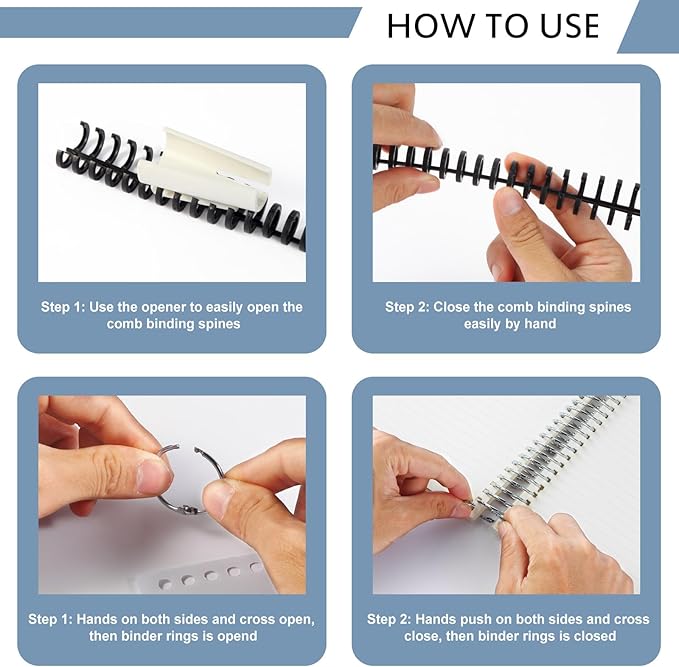 10 Hole Punch Binding Machine for Planner, Metal Binder Machine Kit with 10Pcs Plastic Comb Binding Spines & 30Pcs Loose Leaf Binder Rings, Binder Hole Puncher for A4, A5 and B5 Paper