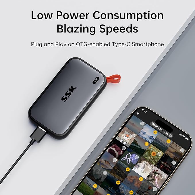 SSK 4TB SSD External Hard Drive – Up to 1050MB/s Portable Solid State Drive USB 3.2 Gen2, USB-A & USB-C, 4K ProRes HDR for iPhone 15/16 Pro, Mac, Windows, Android OTG, Tablets