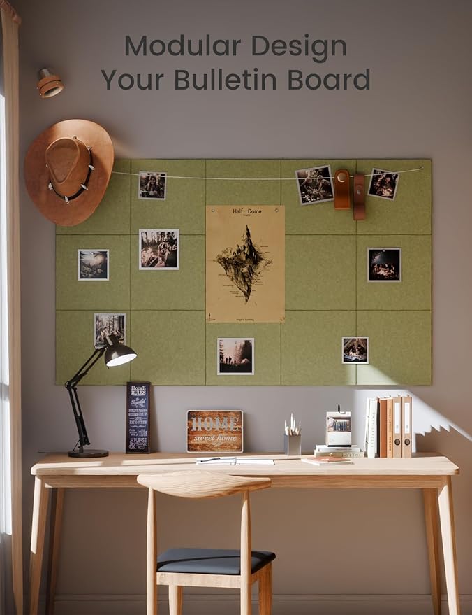 Large Felt Bulletin Board 36" x 24"Cork Board Alternative - 6 Pack with 40 Safe Removable Adhesive Tabs, Cork Boards for Walls Cork Board for Home Office Classroom Pin Board (Olive Green)