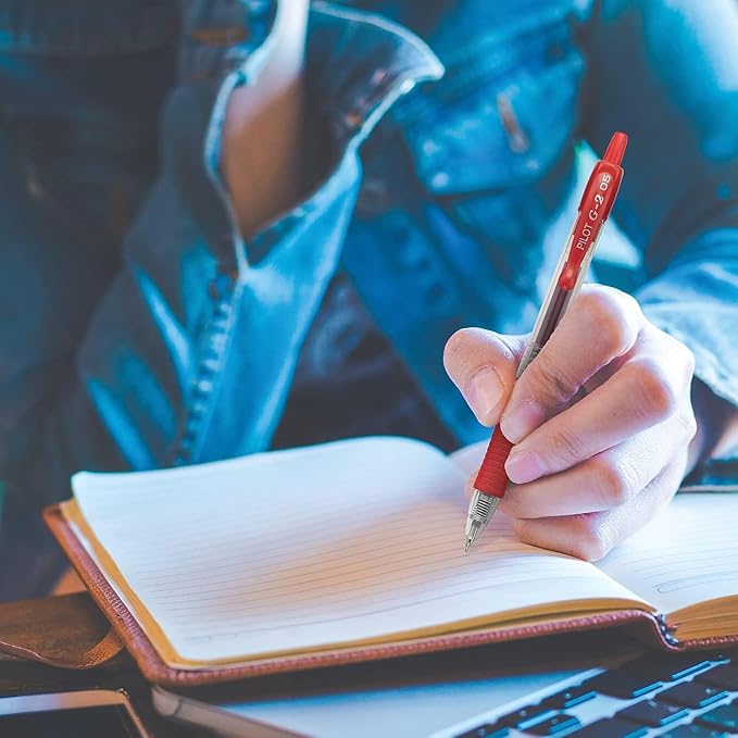 G2 Retractable Premium Gel Ink Roller Ball Pens Extra Fine Point (.5mm) Black/Blue/Red/Green/Purple Ink 5 pack; Refillable & Premium Comfort Grip Bundle with Plastic Reusable Pouch