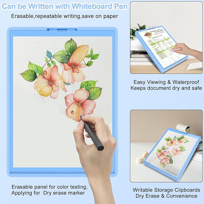 Clipboard with Storage,Three-Tier Box Clipboards(Letter Size),Storage Clipboard with Clip Form Holder Clipboards,Dry Erase Clip Boards 8.5x11 with Storage for Office Supplies Clip Board-Lake Blue