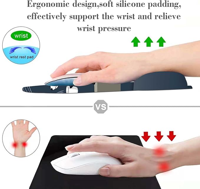 Cute Ergonomic Gel Mouse Pad with Wrist Rest, Gaming Non-Slip PU Base for Computer Office, Comfortable Laptop Desk Accessories Decor