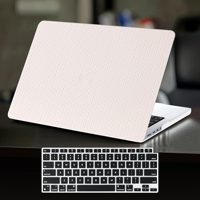 DTangLsm for MacBook Air 15 inch Case M4 2025 2024 2023 Release A3241 M3 A3114 M2 A2941 Touch ID, Woven Fabric Textured Elegant Leather Hard Shell Cover for Mac Book Air 15 Case+Keyboard Cover, Beige